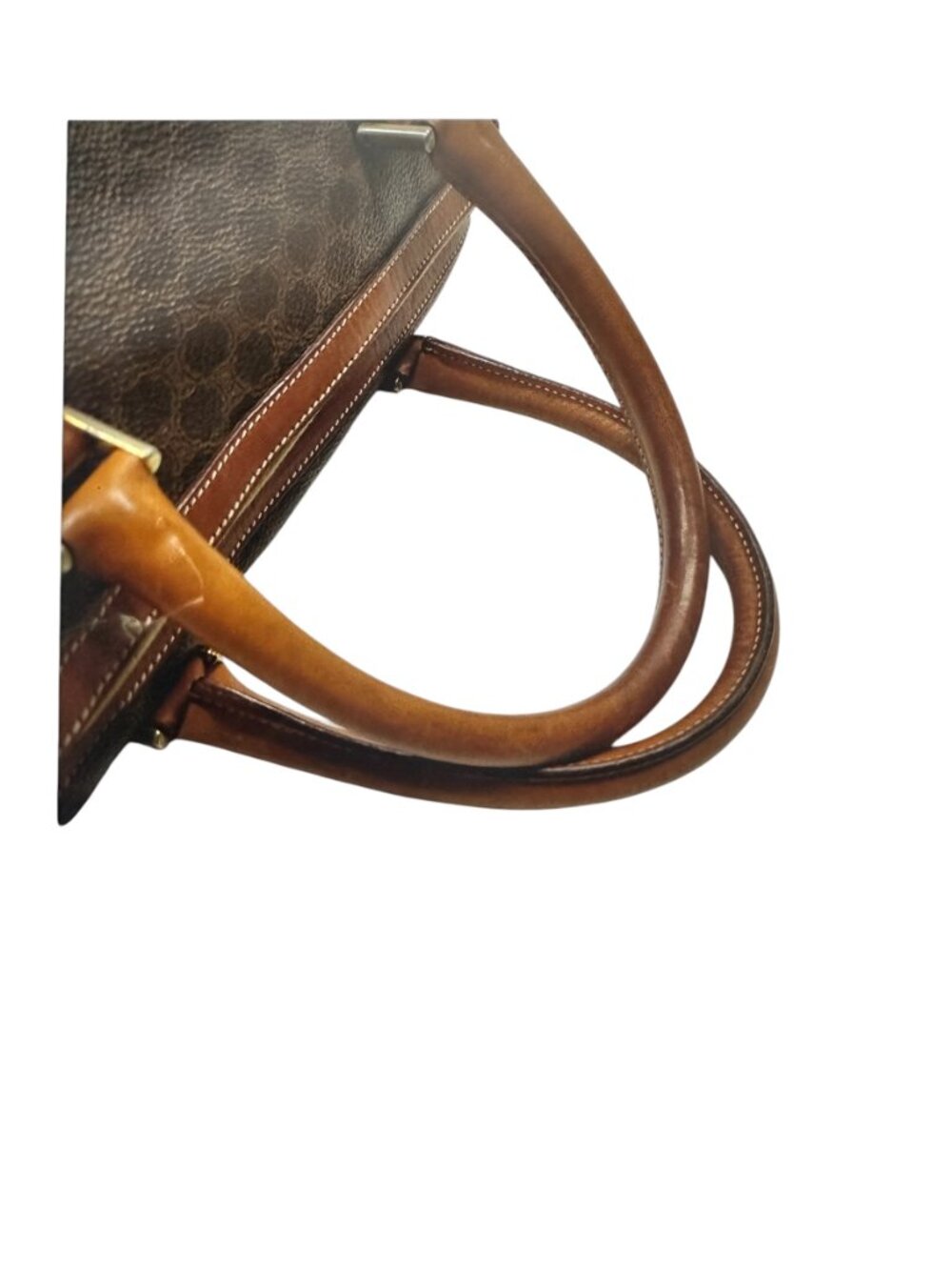 CELINE Macadam Boston Bag Hand Purse Leather PVC Brown - Picture 4 of 8